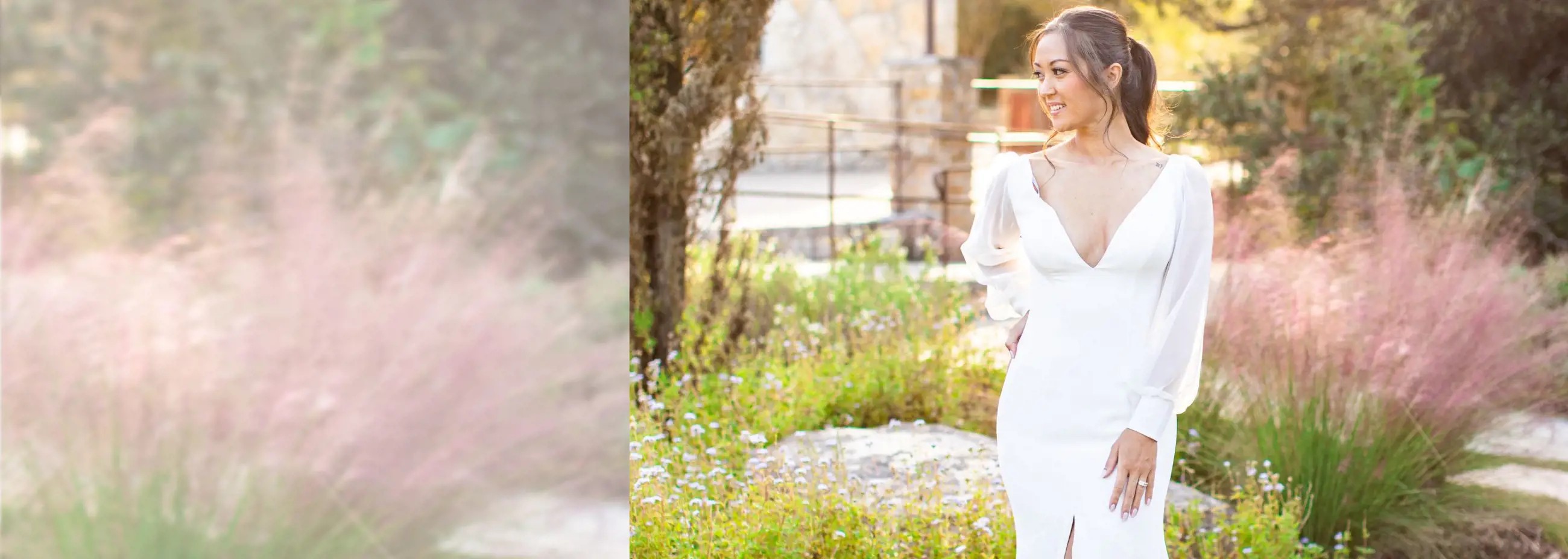 Model wearing a Bridal collection Dress by Flora