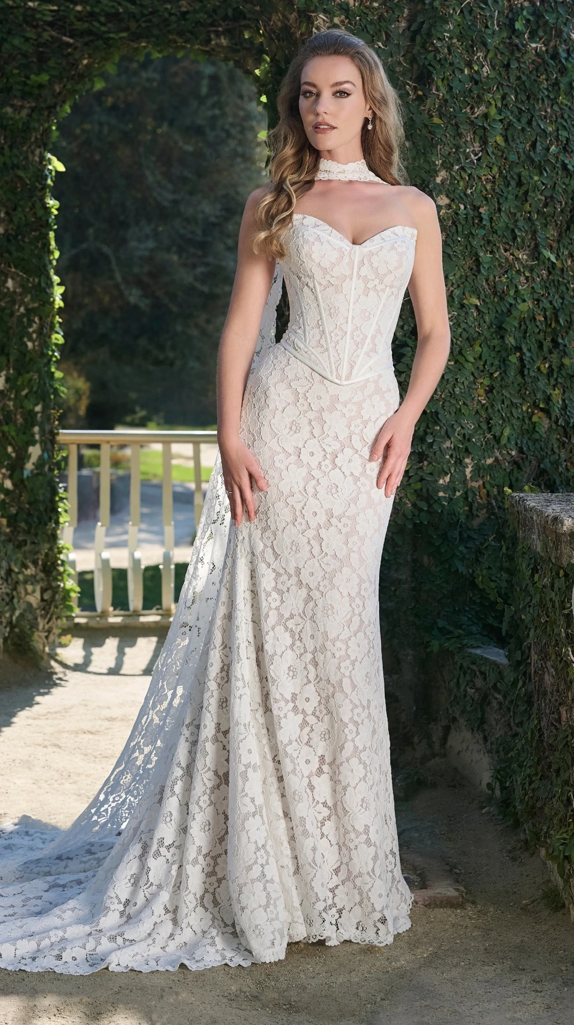 Model wearing a Bridal collection Dress by Flora